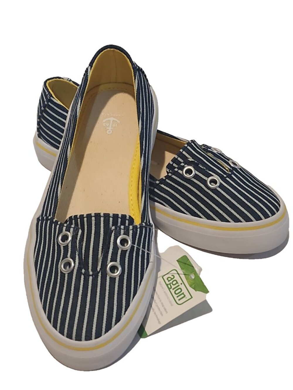 LANDS END Girls size 12 Canvas Slip On Shoes navy blue white stripe new w Agion